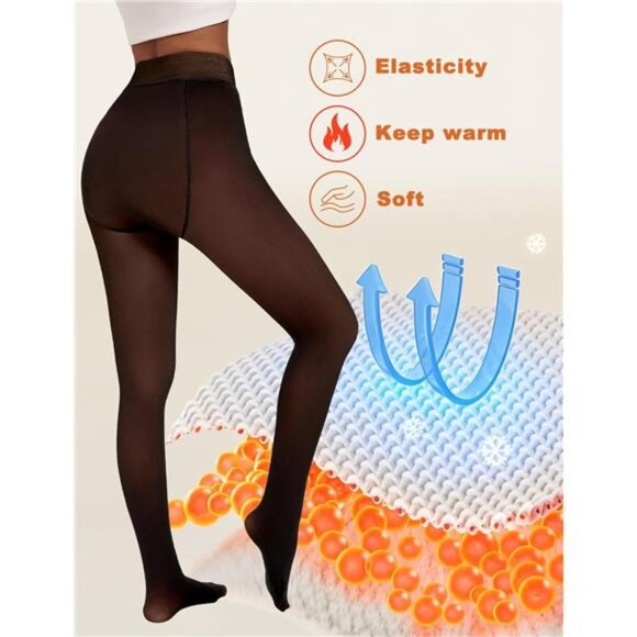 Fleece Lined Tights Sheer Women Thermal Tights Fake Faux Translucent Warm - Picture 3 of 10